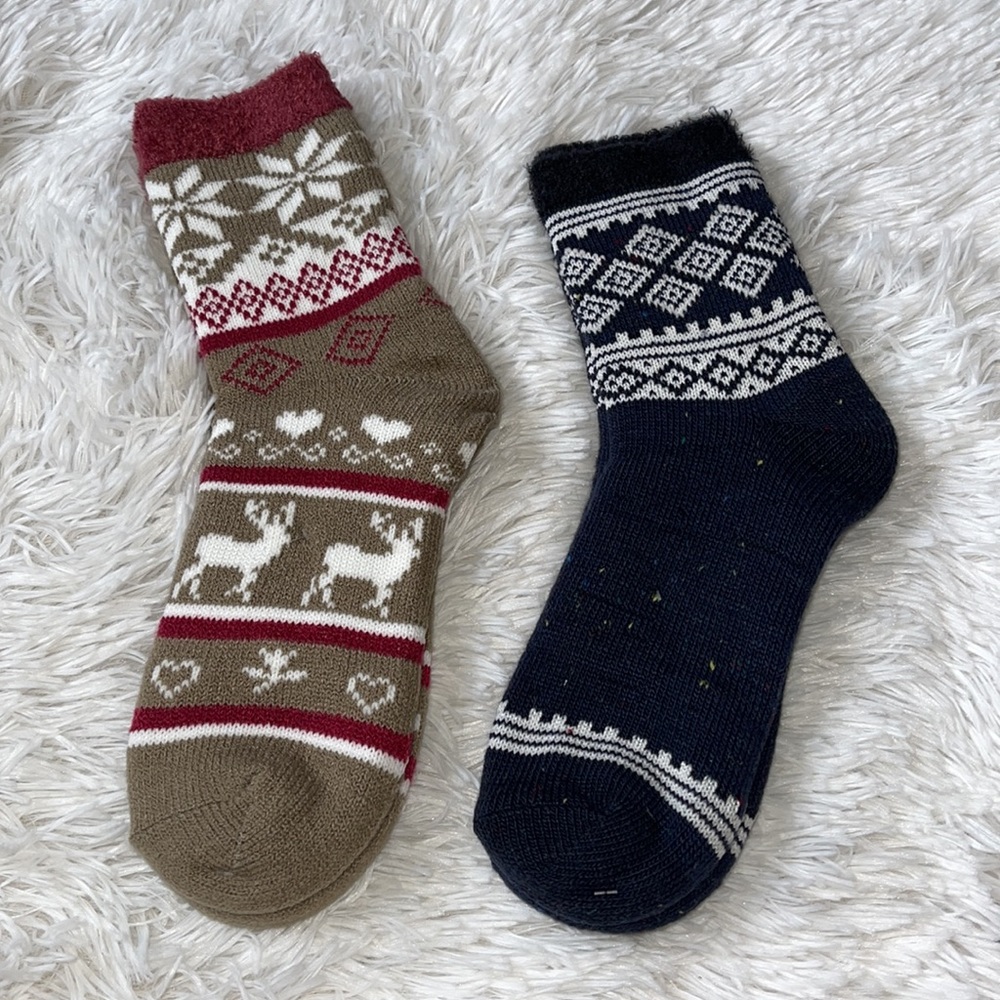 (2) Woolrich Double Layer Slipper Socks W/Aloe Vera